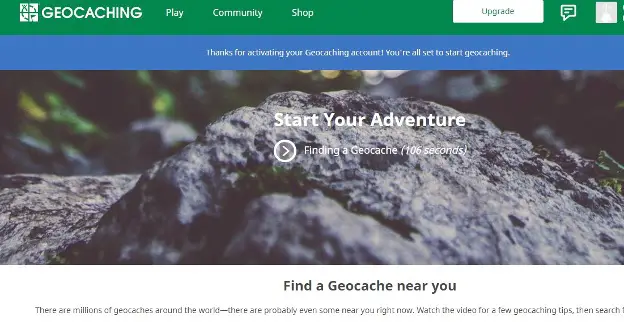 Screenshot from geocache site